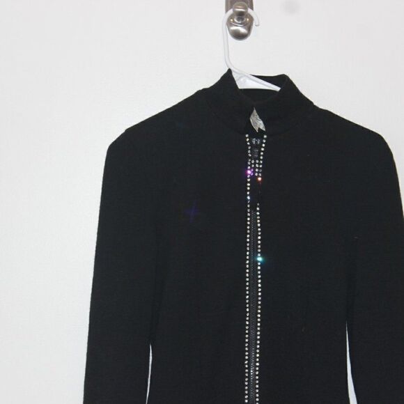 Lillie Rubin Black Wool Zipped Front High Neck Bodycon Dress Women's Size P - Picture 2 of 9